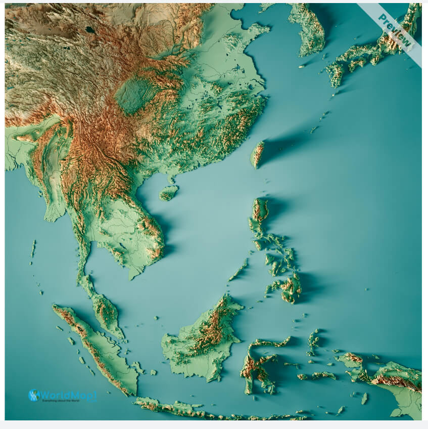 Carte de l'Asie du Sud-Est et de la plaque de Taiwan
